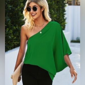 Green One-Shoulder Asymmetrical Tunic Top